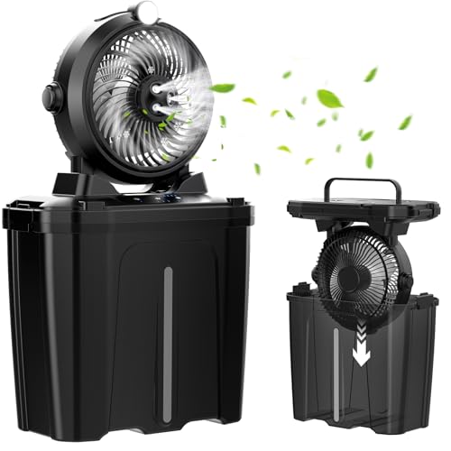 Portable Misting Fan - 11L Bucket, 20000mAh Rechargeable Battery Powered Fans for Patios, Outdoor Fans With Night Light, 3 Wind Speed & 4 Spray Mister Camping Cooling Fan, Waterproof Design
