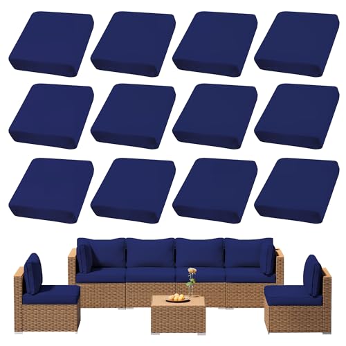 12Pcs Outdoor Cushions Covers Waterproof, Patio Cushion Covers, Stretch Cushion Covers Replacement,Cushion Slipcovers, Furniture Cushion Covers (Lake Blue 1, 12PCS)