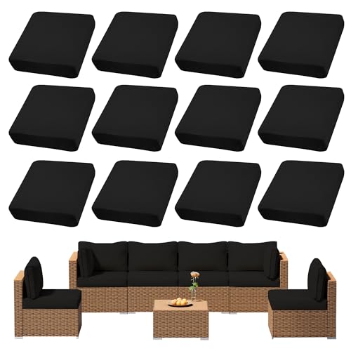 12Pcs Outdoor Cushions Covers Waterproof, Patio Cushion Covers, Stretch Cushion Covers Replacement,Cushion Slipcovers, Furniture Cushion Covers (Black 1, 12PCS)