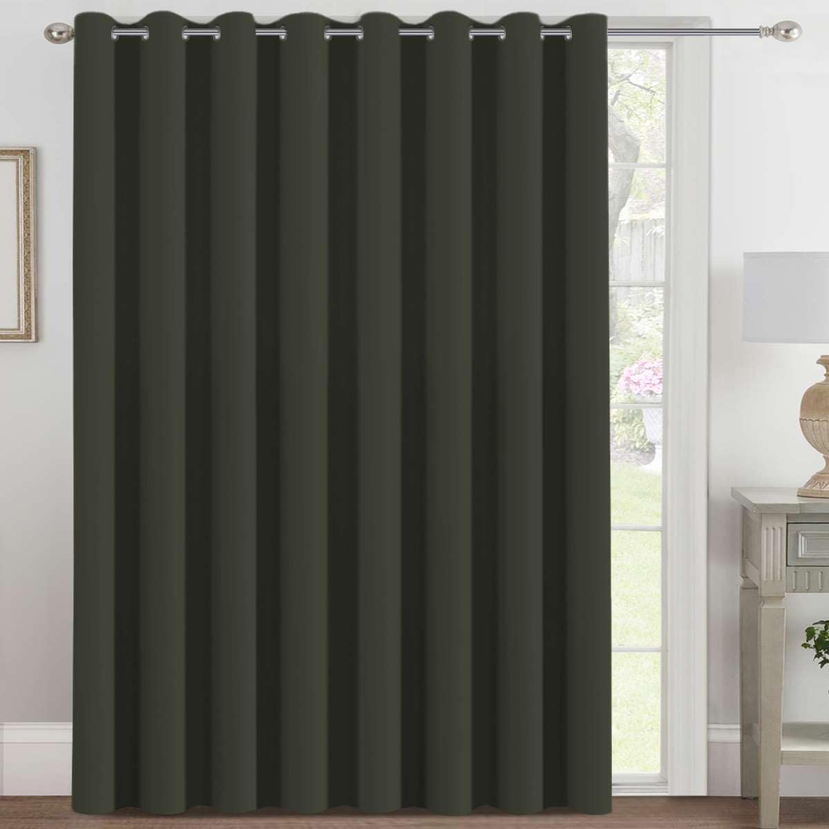 H.VERSAILTEX Blackout Patio Curtains 100 x 108 Inches for Sliding Door Extral Wide Blackout Curtain Panels Thermal Insulated Room Divider - Grommet Top, 9' Tall by 8.5' Wide - Olive