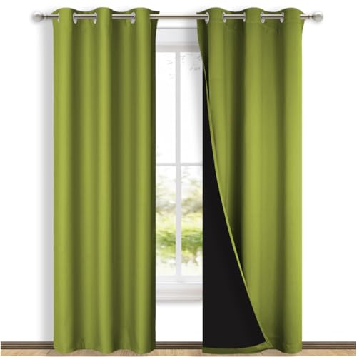 NICETOWN Blackout Curtains 84 inches Long, 2 Pieces, 42" Wide Each Panel, Fresh Green, Full Light Blocking Drapes with Black Liner for Nursery, Thermal Insulated Draperies for Hall, Villa