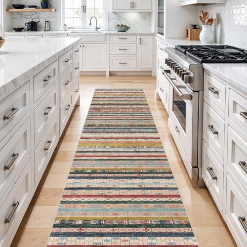 Runner Rug Non Slip Hallway: 3x12 Washable Kitchen Runner Rugs for High Traffic Areas Modern Durable Long Hall Carpet with TPE Backing Easy Clean Bedroom Floor Mat Soft Indoor Entryway Rug RedBlue