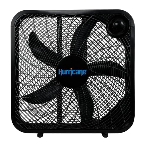 Hurricane Classic Floor Mount Box Fan w/ 3 Quiet Speeds, Black, 20" - Corded Portable Electric Air Cooling Unit w/ Powerful 2400 CFM Airflow for Home, Garage, Office, Bedroom & Basement