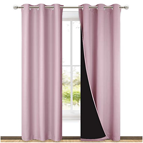 NICETOWN Blackout Curtains 80 inches Long, 2 Pieces, 42" Wide Each Panel, Lavender Pink, Full Light Blocking Drapes with Black Liner for Nursery, Thermal Insulated Draperies for Hall, Villa