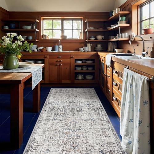 Washable 4x10 Hallway Runner Rug - Wide Kitchen Rugs with Non Slip Backing Living Room Bedroom Non Slip Stain Resistant Carpets Vintage Ultra Soft Floor Decoration Mat for Bathroom 4'x10' Brown