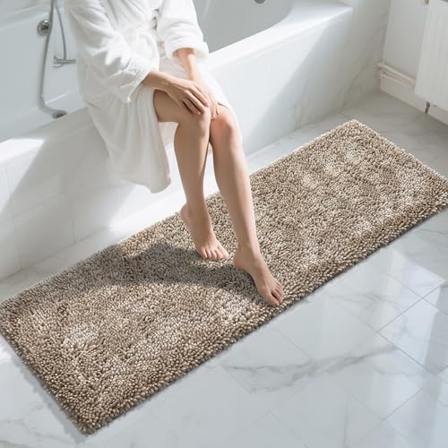 Yimobra Long Bathroom Rugs Runner 70x24 Inch, Extra Thick Soft Absorbent Chenille Bath Mat, Non Slip Machine Washable, Quick Dry Bath Rugs for Bathroom Floor, Tub and Shower, Camel