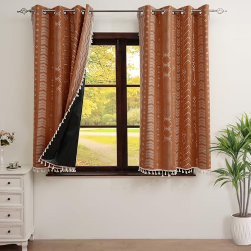 ColorBird Fall Decor 100% Boho Blackout Curtains Burnt Orange Autumn Thermal Insulated 63 Inch 2 Panels Set Western Southwest Black Out Fall Curtain for Living Room Bedroom