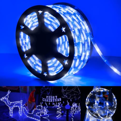 200ft LED Rope Lights Outdoor, 1440 LED Flexible Tube Lights with 8 Modes, Waterproof LED Rope Lighting for Outside Garden Patio Bedroom Party Pool Fences Indoor Outdoor Christmas Decor (White & Blue)
