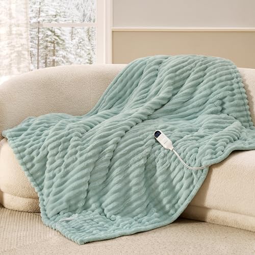 Bedsure Thick Striped Heated Throw (Green)