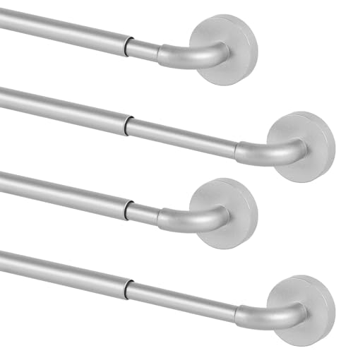 TYRON 4 Pack Magnetic Curtain Rod for Metal Doors Adjustable 30-40 Inch, 3/8 in. Diameter, French Door Magnetic Curtain Rods, Magnetic Cafe Rod(Nickel)