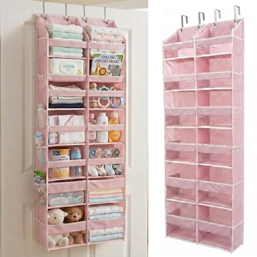 HOMELUX THEORY Heavy Duty Over the Door Organizer - Extra Wide Closet Organizers And Storage, Hanging Storage Door for Bedroom & Baby Nursery, 1PC Baby Pink