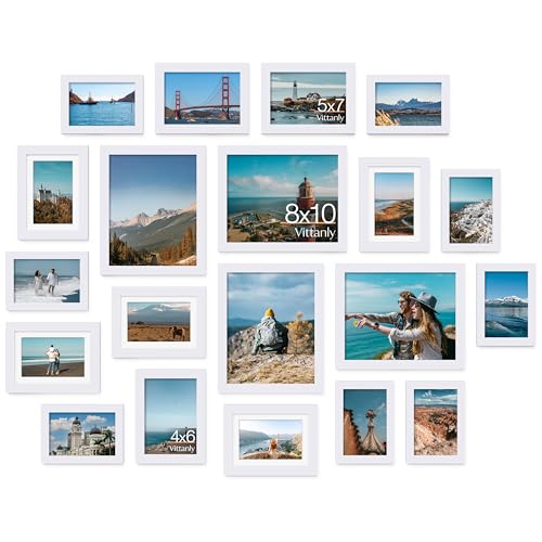 Vittanly 20 Pack Picture Frames Collage Wall Decor, Gallery Wall Frame Set with 4Pcs 8x10, 8Pcs 5x7 and 8Pcs 4x6 Photo Frames, Picture Frame Set for Wall Collage or Tabletop Display, White
