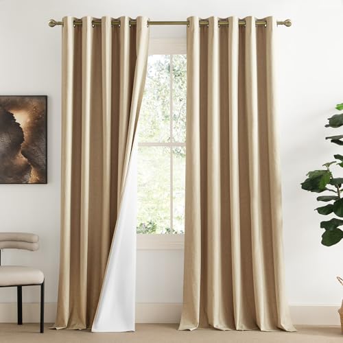 NICETOWN 100% Blackout Camel Linen Curtains