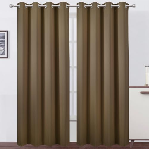 LEMOMO Blackout Curtains 66 x 84 inch/Brown Curtains Set of 2 Panels/Thermal Insulated Room Darkening Bedroom Curtains