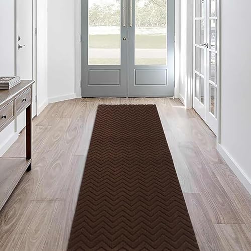 Runner Rug Non-Slip Indoor/Outdoor, 4FT x 46FT Rubber Back Carpet Mat for Hallway Stairs Kitchen Entryway Laundry Bathroom Office, Low Profile Anti-Skid Durable Floor, Brown