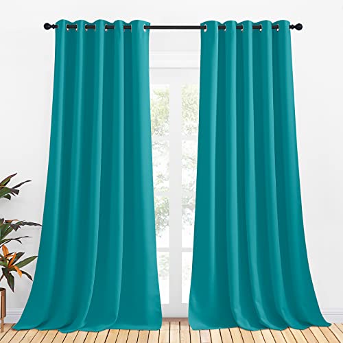 NICETOWN Bedroom Curtains Blackout Drapery Panels, 2 Panels, 70 x 108 inches, Peacock Teal, Three Pass Microfiber Thermal Insulated Solid Ring Top Blackout Window Curtains/Drapes