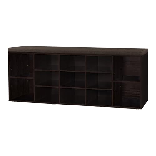DINZI LVJ Shoe Storage Bench with Cushion, 13-Cubby Shoe Rack, Adjustable Shelves, Multifunctional Shoe Organizer Bench for Entryway, Mudroom, Hallway, Living Room, Bedroom and Garage, Espresso