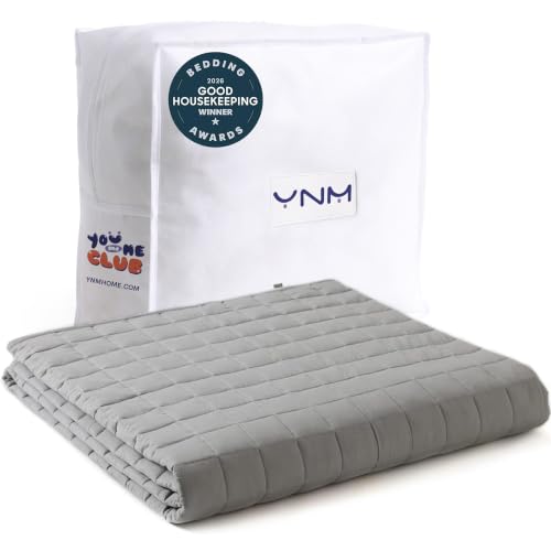 YnM 10lbs Weighted Blanket for Adults,Cotton Heavy Bed Throw Blanket with Cooling Glass Beads for All Season Use, Ideal for ~90lbs (48x72 Inches, Twin/Full, Light Grey)