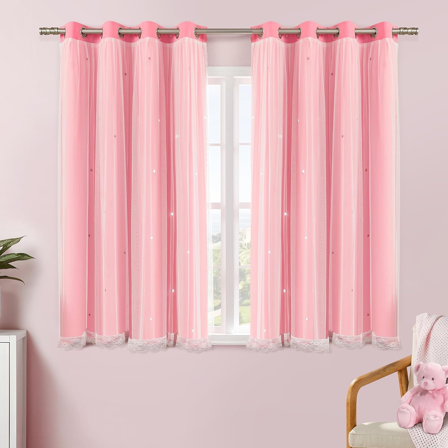 XiDi Pink Curtains 54" Double Layer