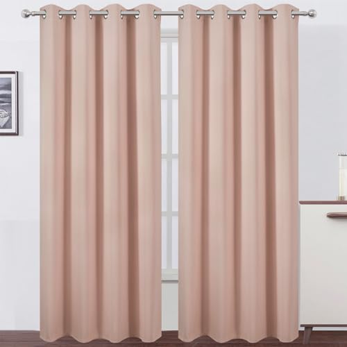 LEMOMO Blackout Curtains 66 x 84 inch/Blush Curtains Set of 2 Panels/Thermal Insulated Room Darkening Bedroom Curtains