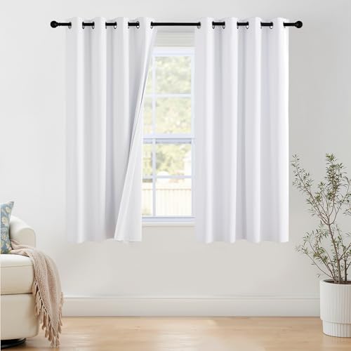 NICETOWN 100% Blackout Window Curtain Panels 68 inch Length for Living Room, Set of 2, Snow White, 55 inches Wide, Thermal Insulated Drapes