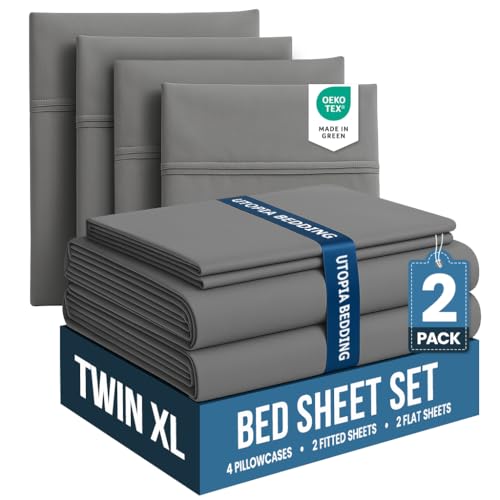Utopia Bedding Twin XL Bed Sheets Set - Pack of 2 Sheet Sets - Perfect for Spa, Hotel, & Guest Bedroom - Brushed Microfiber - Shrinkage and Fade Resistant - Easy Care (Grey)