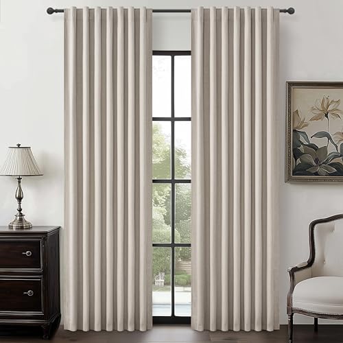 Grey Flax Curtains 86 inch Length 2 Panels Set, Hook Belt&Rod Pocket White Backing Beige Taupe Thermal Living Room/Bedroom/Sliding Door Linen Blackout Curtain Window Boho Summer Drapes (50"Wx86"Lx2 )