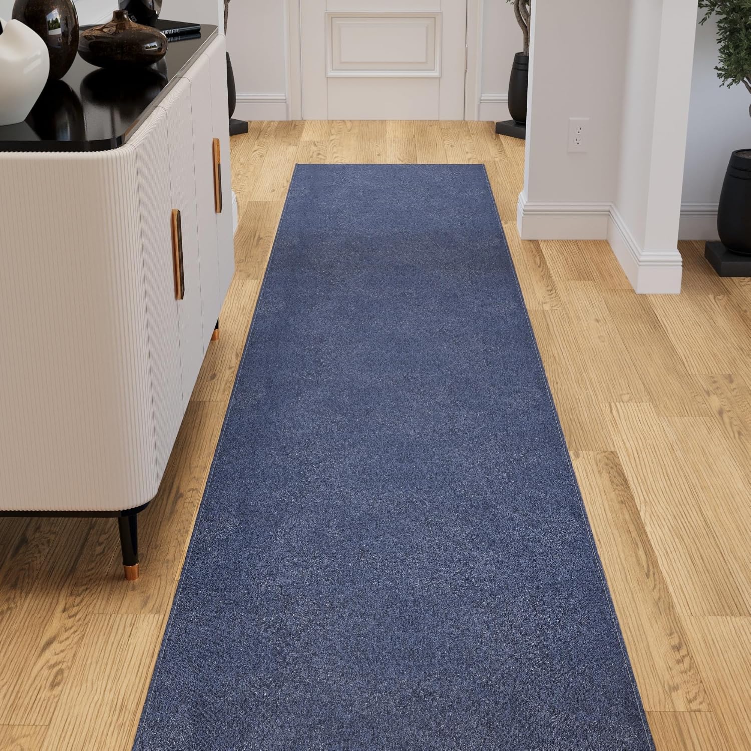 Ottomanson 2' x 22' Ultra-Thin Hallway Runner Rug - Durable Non-Slip Carpet for High-Traffic Areas - Fits Under Doors for Seamless Entry - Ideal for Kitchen, Entryway, Bedroom & Living Room, Navy