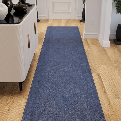 Ottomanson 2'7" x 38' Ultra-Thin Hallway Runner Rug - Durable Non-Slip Carpet for High-Traffic Areas - Fits Under Doors for Seamless Entry - Ideal for Kitchen, Entryway, Bedroom & Living Room, Navy