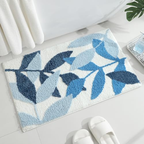 Gibelle Blue Bathroom Rug Set 2 Piece, Non-Slip Strong Water Absorbent Plush Microfiber Bath Mat Rug Set, Machine Washable Bathroom Floor Mat Cute Shower Bathmat Indoor Doormat (20"x32"+20"x32")