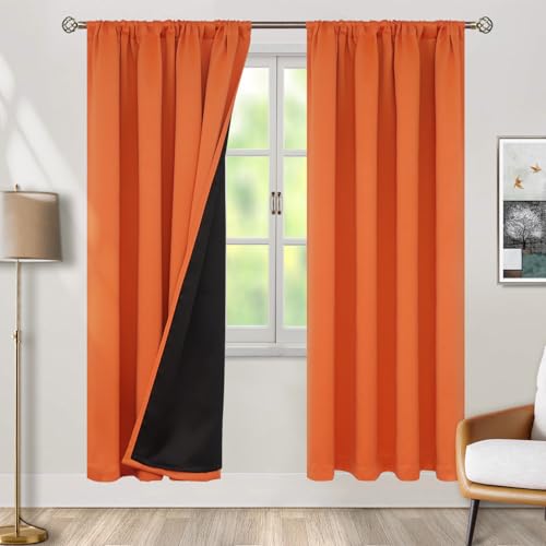 BGment Burnt Orange 100% Blackout Curtains for Bedroom/Living Room, Fall Full Room Darkening Noise Reducing Curtains 84 Inch Length, Thermal Insulated Rod Pocket Window Drapes 2 Panels, 52 Inch Wide