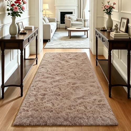 Soft Runner Rugs for Bedroom, Beige 3x7 Area Rugs Fluffy Rug Shaggy Area Rug Carpet, Bedside Rug for Living Room Bedroom Kids Room Home Decor