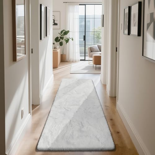 Soft Runner Rugs for Bedroom, White 2x8 Runners for Hallways Fluffy Rug Area Rug, Bedside Rug for Living Room Bedroom Kids Room Home Decor