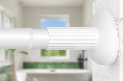 Tension Curtain Rod 51-86 Inch, Curtain Rod No Drilling for Window or Bathroom Closet, Outdoor Curtain Rods for Patio Tension Rod, Easy to Install, Never Rust, Rod Diameter 1.26 Inches - White
