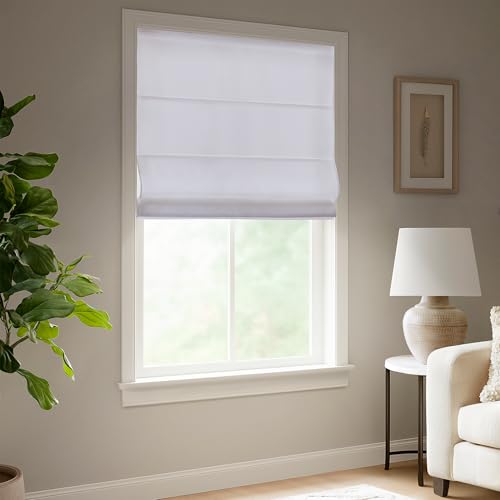 Madison Park Galen Matte White Cordless Roman Shades - Fabric Privacy Single Panel Darkening, Energy Efficient, Thermal Insulated Window Blind Treatment, for Home, Living Room Decor, 35" W x 64" H