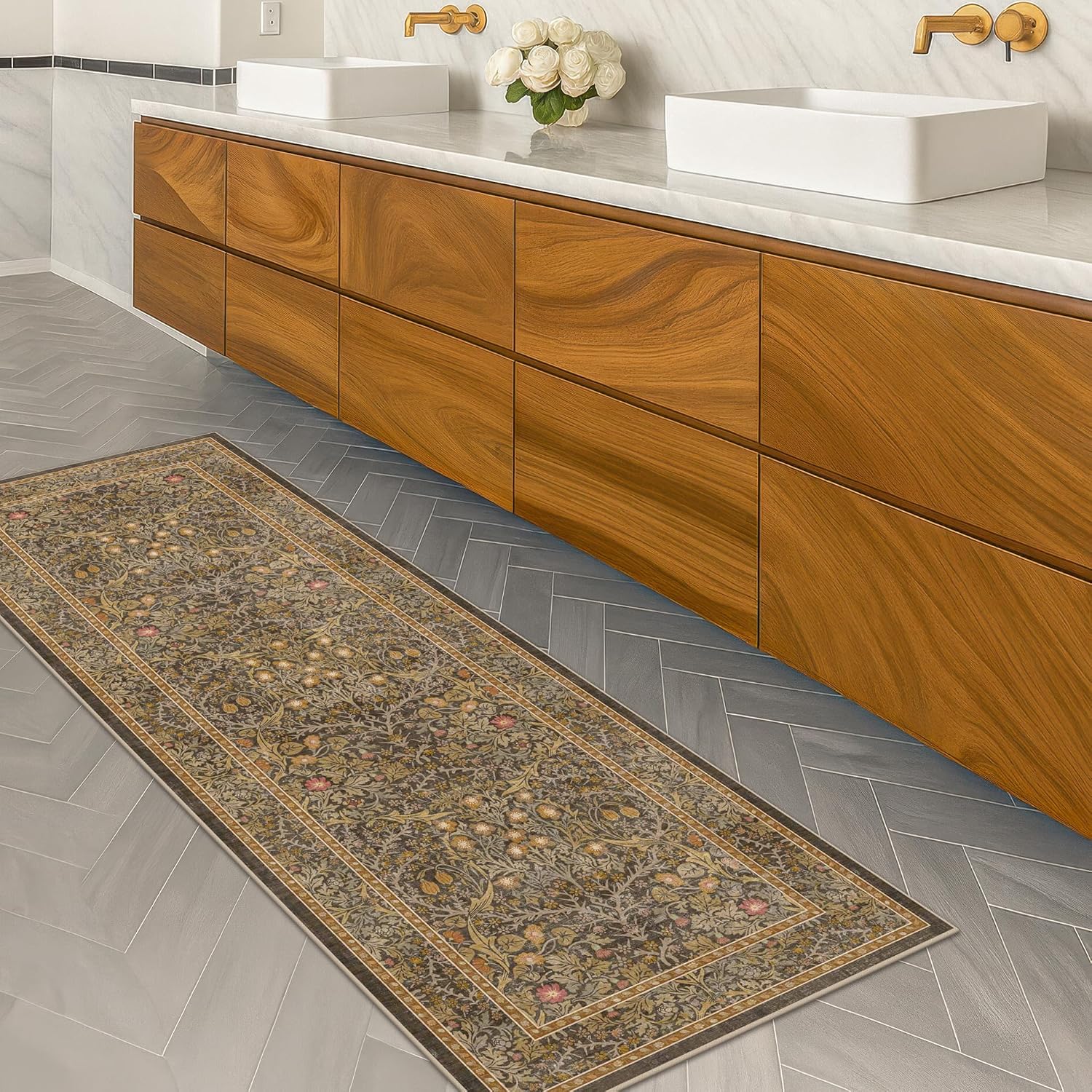 Non Slip 2x5 Gold Brown Runner