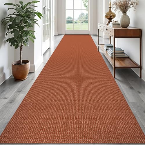 EARTHALL Runner Rug 3x18 Ft Washable Runners for Hallways Extra Long Woven Non Slip Entryway Runner Braided Kitchen Runner Indoor Outdoor Carpet Runners for Hotels, Officel, Stair, Rustic Orange/Tan