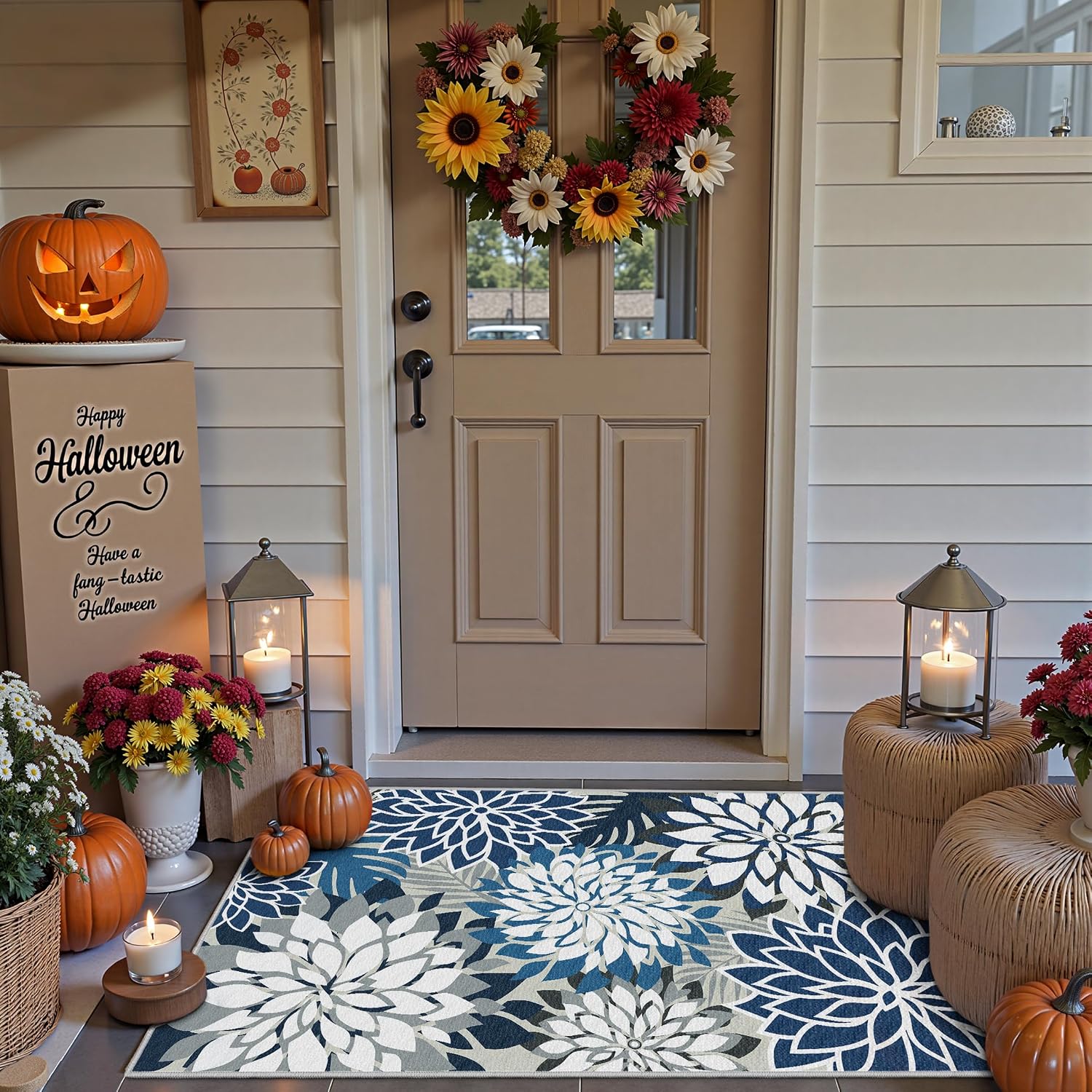 Floral Washable Entry Rug