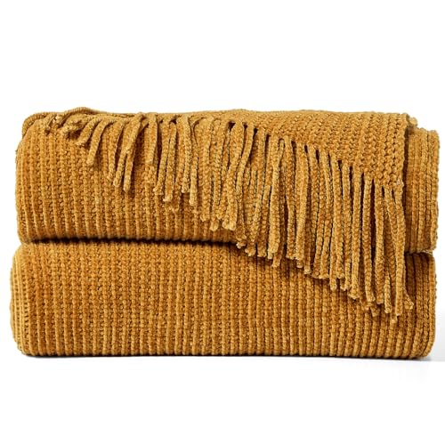 inhand Brown Throw Blanket for Couch Bed,Fall Home Decorative Soft Chunky Chenille Woven Blankets with Tassels,Lightweight Cozy Boho Farmhouse Warm Winter Gifts for Women,50"x60",Extra Thick