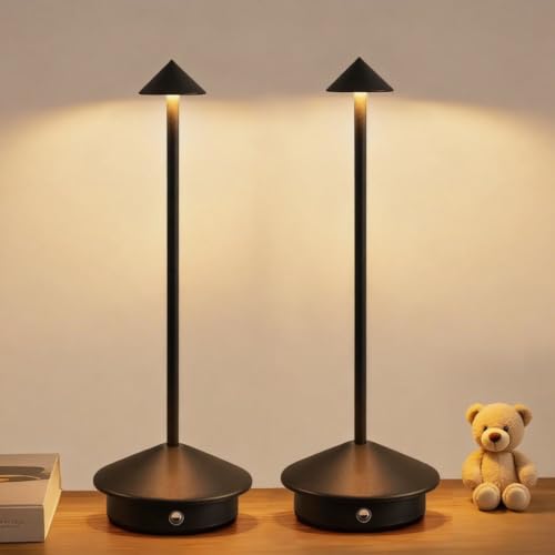 Battery Cordless Table Lamps, Portable Rechargeable 6000mAh Outdoor Lights, 3 Color Stepless Dimming Battery Powered Bedside Lamp,wireless Touch Lamp For Bedroom/Kitchen Lamp/Camping/Patio(Black)