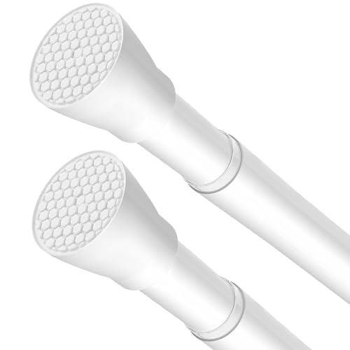 Shower Curtain Rod White Tension Rod 45 to 77 Inch 2PCS Spring Curtain Rod Shower rod Non Slip shower curtain rod 1pcs for Windows No Drilling Adjustable Tension Rods of Curtain Window Closet Kitchen