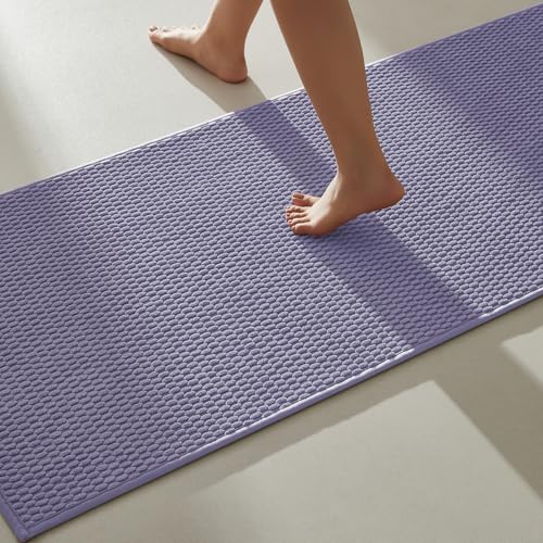 Bathroom Runner Rugs, Long Bath Mat Runner Washable Thin Quick Dry Low Pile Bathroom Runner Rugs Non Slip, Lavender 16"x60"