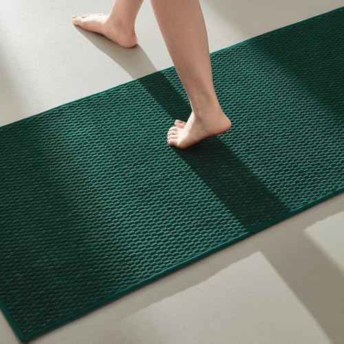Bathroom Runner Rugs, Long Bath Mat Runner Washable Thin Quick Dry Low Pile Bathroom Runner Rugs Non Slip, Dark Green 16"x60"