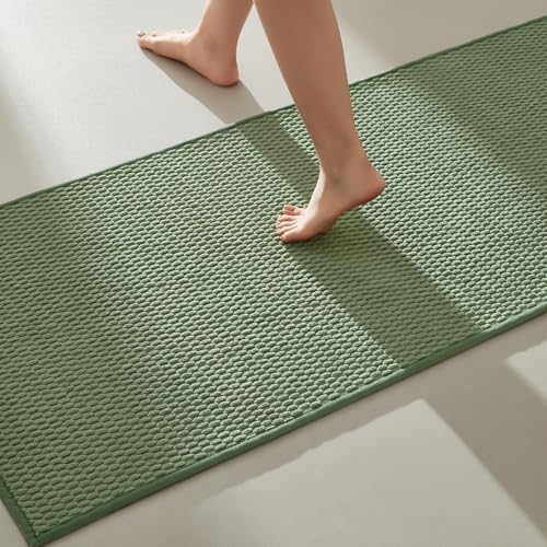 Bathroom Runner Rugs, Long Bath Mat Runner Washable Thin Quick Dry Low Pile Bathroom Runner Rugs Non Slip, Sage Green 16"x60"