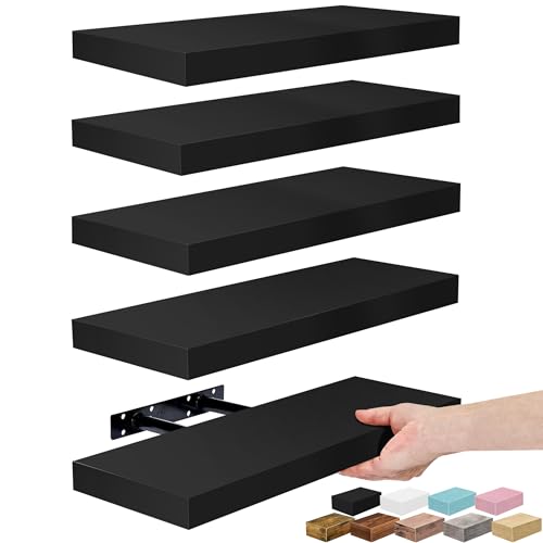 Sorbus Floating Shelves (Black, 5 Pack)