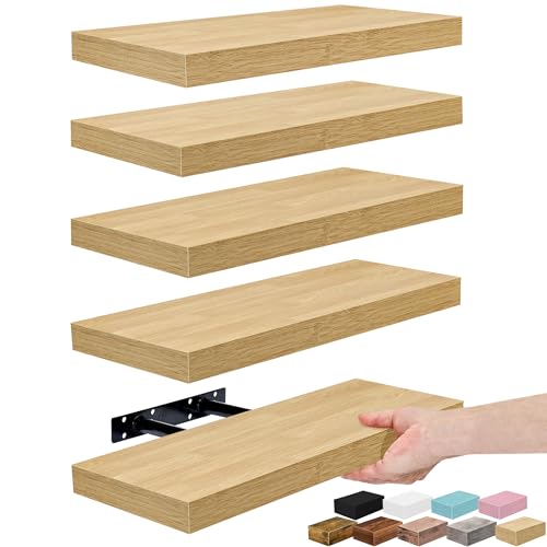 Sorbus Floating Shelves for Wall, Bathroom Shelves Wall Mounted for Kitchen, Bedroom, Living Room, Bathroom Storage, Over Toilet, Hanging Book Shelf for Wall Home Decor (Maple Wood, 5 Pack)
