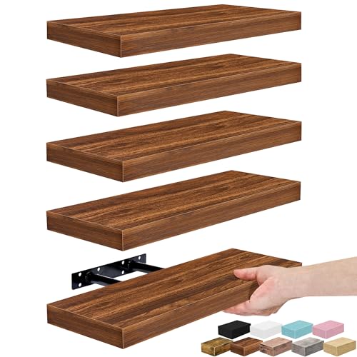 Sorbus Floating Shelves (Walnut, 5 Pack)