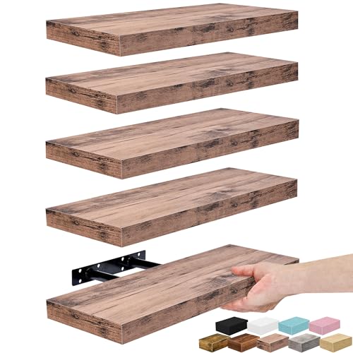 Sorbus Floating Shelves for Wall, Bathroom Shelves Wall Mounted for Kitchen, Bedroom, Living Room, Bathroom Storage, Over Toilet, Hanging Book Shelf for Wall Home Decor (Mahogony, 5 Pack)