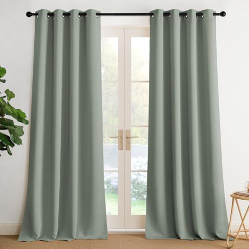 NICETOWN Sage Green Blackout Curtains 90 in