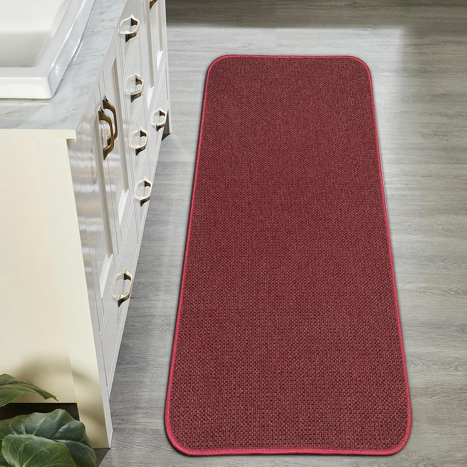 Bath Mat,Ultra Thin Bathroom Runner Rugs,Large Bath Mats for Bathroom,Quick Dry,Non-Slip,Machine Washable,Low Pile,Bath Rug,Shower Outside,Sink,Home Decor Accessories.Red,1'9"x3'11"(21x47inch)